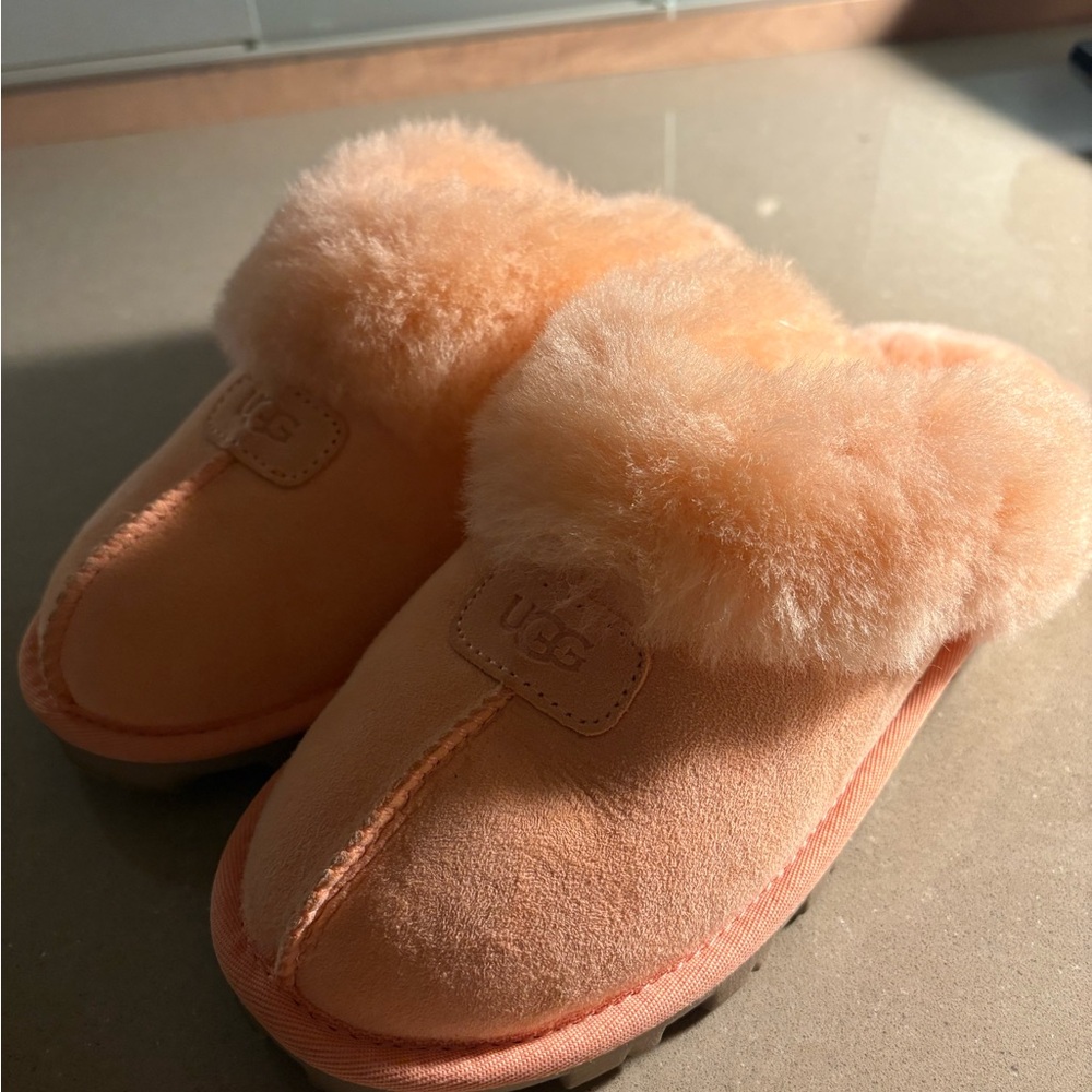UGG Soft Peach Fluffy Slippers